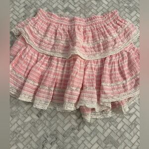 LoveShackFancy Pink Stripe Mini Ruffle Skirt